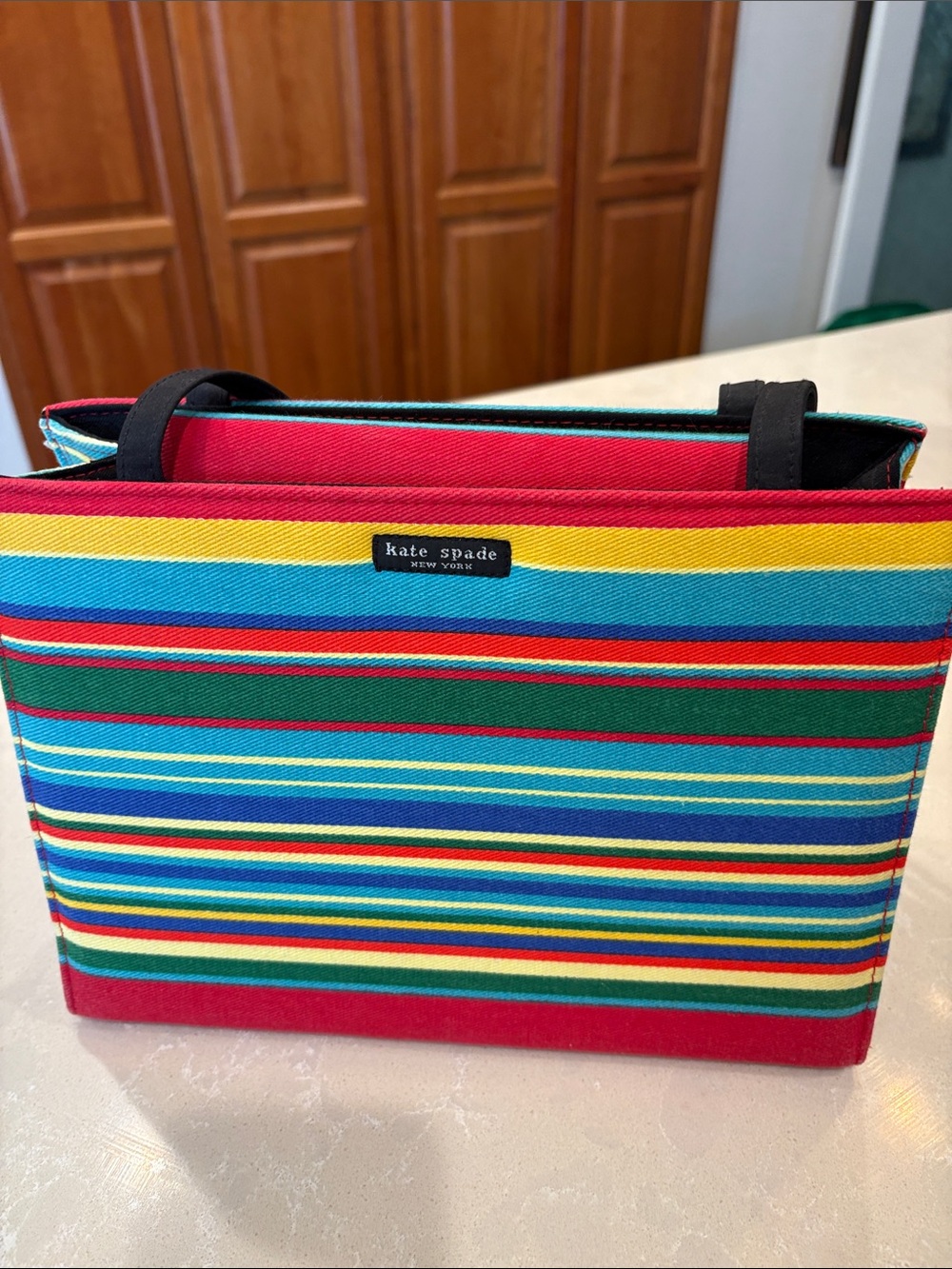 kate spade Multicolor Striped Canvas Tote - Red, Blue, Green, Yellow